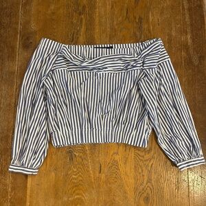 Zara Blue and White Off-Shoulder Crop Blouse